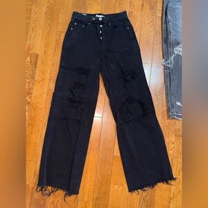 PacSun Black Ripped Wide-Leg Jeans